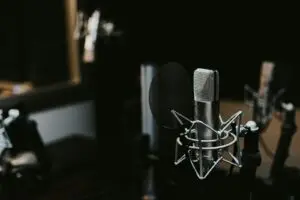 Broadcast studio microphone used to record radio advertising for local Ozarks businesses